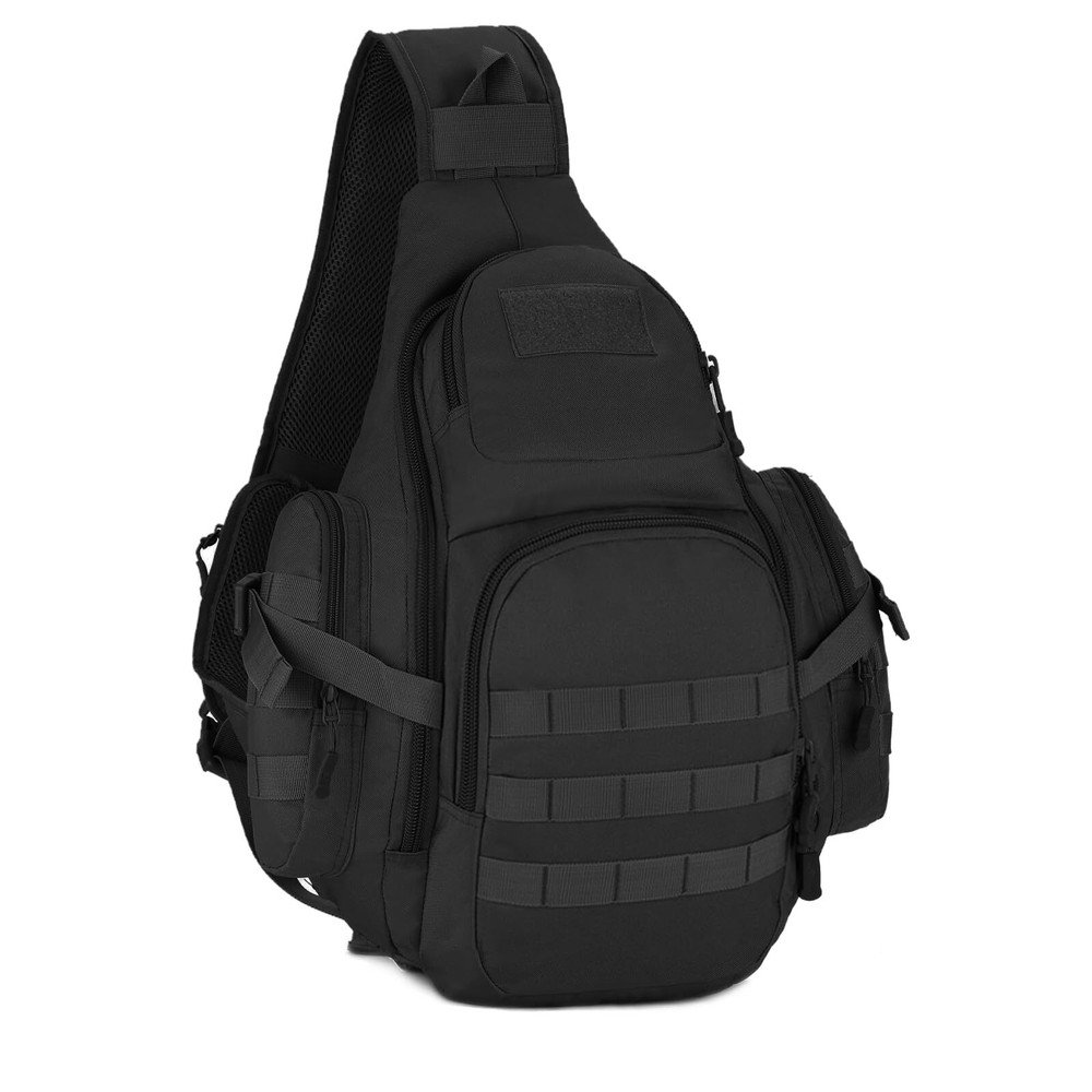 Tactical Sling Backpack Military Daypack Molle Chest Shoulder Bag (Black)