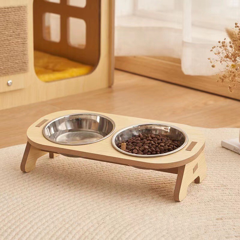 Cat Dog Food Feeding Stand Station Stainless Double Raised Bowls Removable