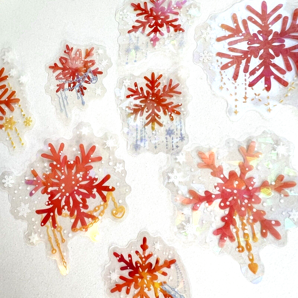 Snowflake Holographic Stickers Pink Coral Scrapbooking Journaling Cards