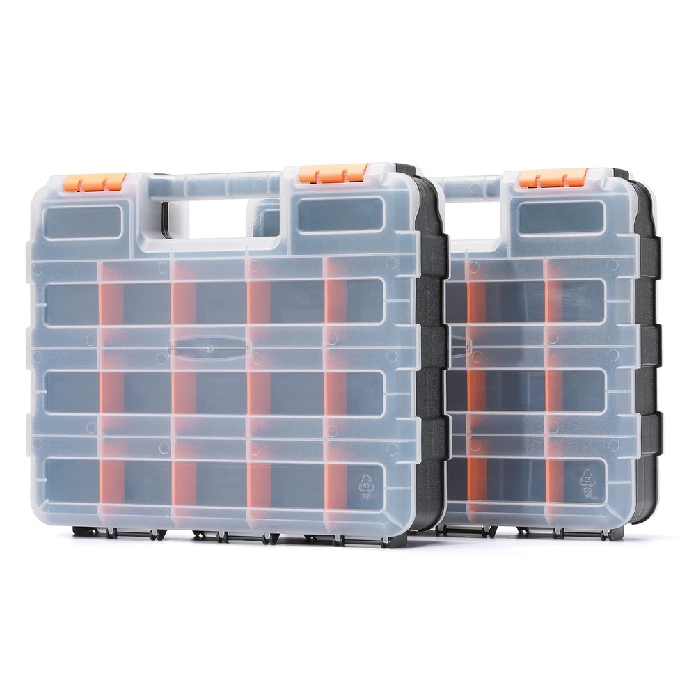 Double-Sided Tool Organizer with Customizable Plastic Dividers for Hardware Storage  