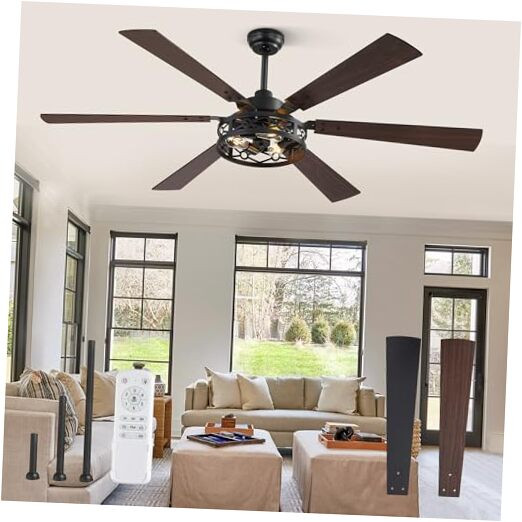 65-Inch Farmhouse Caged Ceiling Fan with Remote and Built-in Lights
