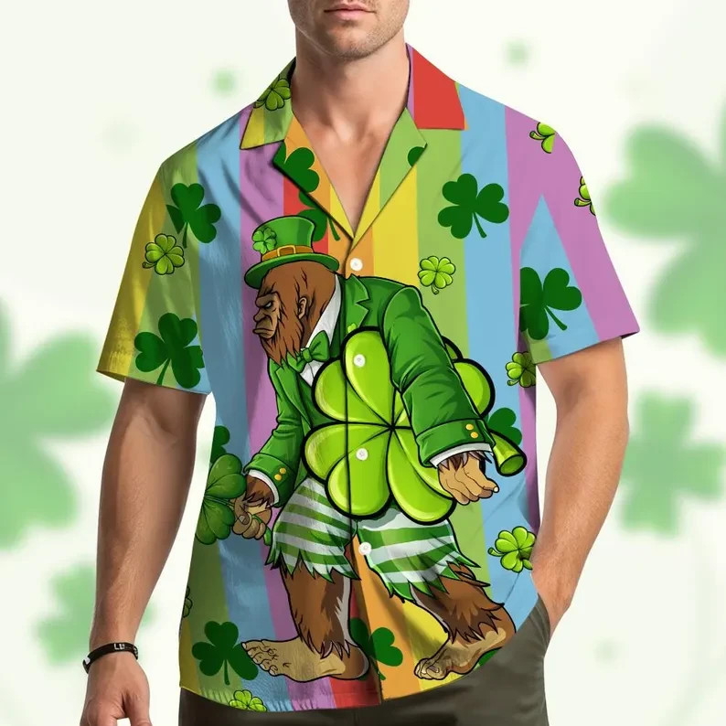Bigfoot St Patrick's Day Hawaiian Shirt Sasquatch Irish Green Unisex Gift
