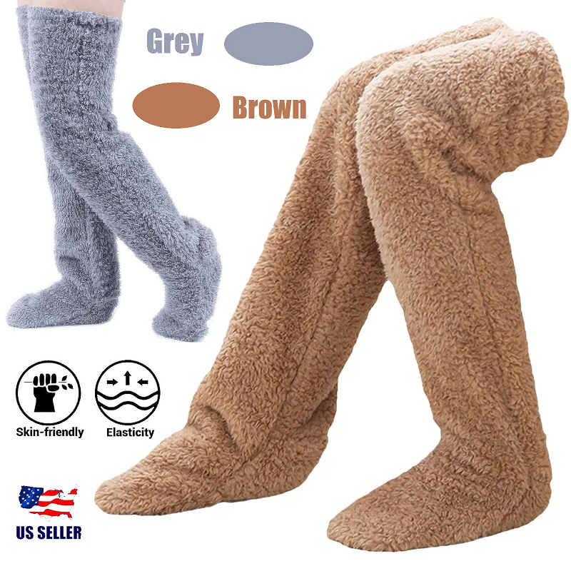 Long Sock Slippers Warm High Fuzzy Socks over Knee Winter Furry Thigh High Leg