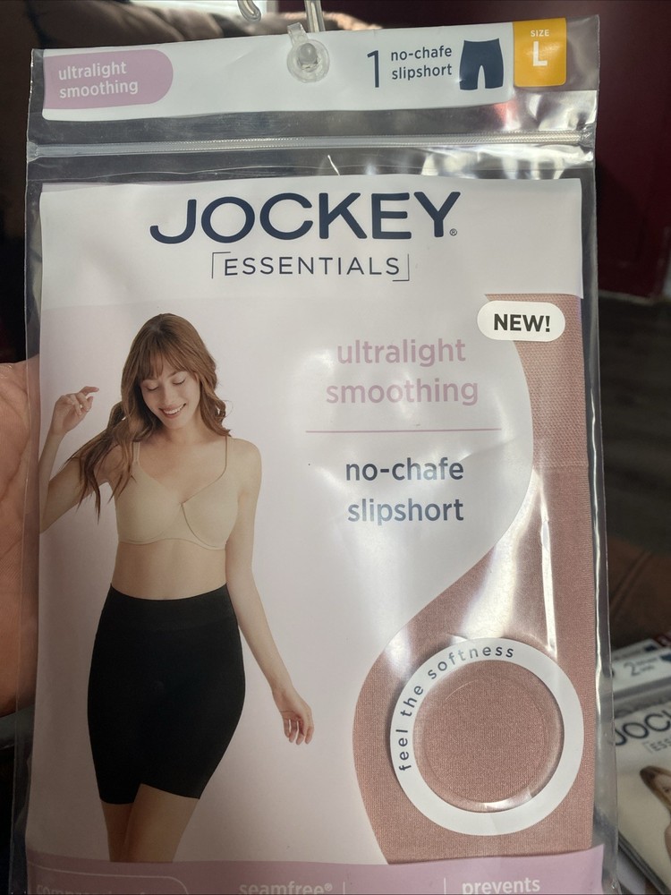Jockey Womens LARGE No Chafe Slipshort BEIGE Smoothing Comfort 10725