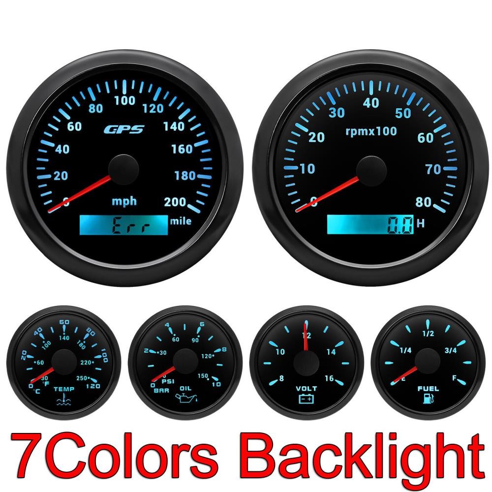 6 Gauge Set 85MM GPS Speedometer Tacho 52mm Fuel Gauge Temp Oil Volt Car Boat