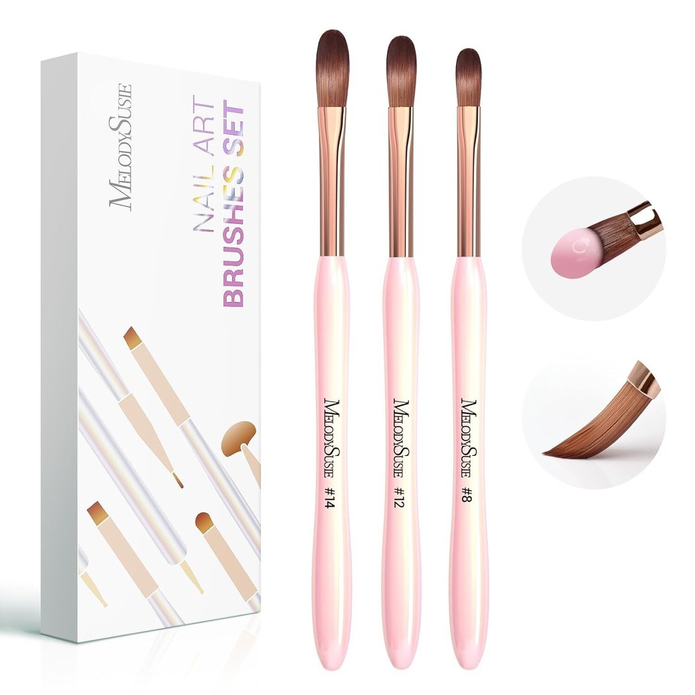 3pcs Acrylic Nail Brush Set for Powder - Sizes 8, 12, 14 - Professional Quality