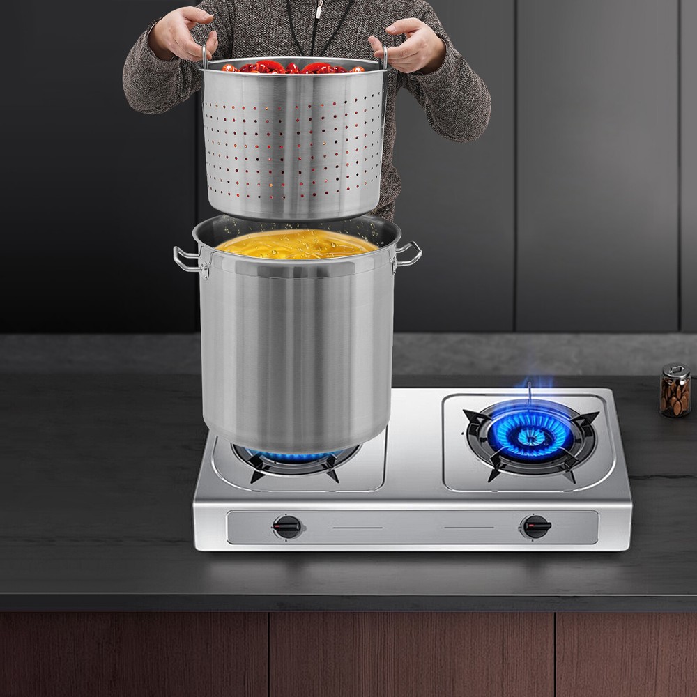 20QT Stainless Steel Cooking Pot Set with Lid 14.8x13.8in Draining Soup Pot Bucket