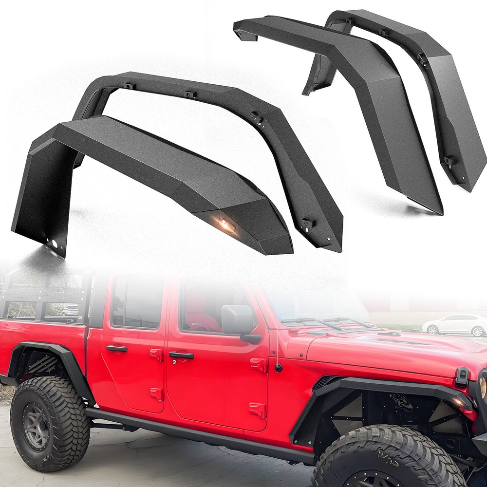 Front & Rear Fender Flares For 2020-2026 Jeep Gladiator JT w/ Turn Signal Lights