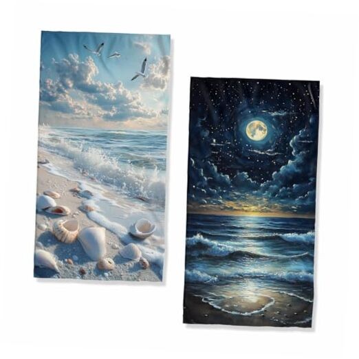 Soft Absorbent 2-Pack Bath Towels Sand Waves Design 14x28 Inches  