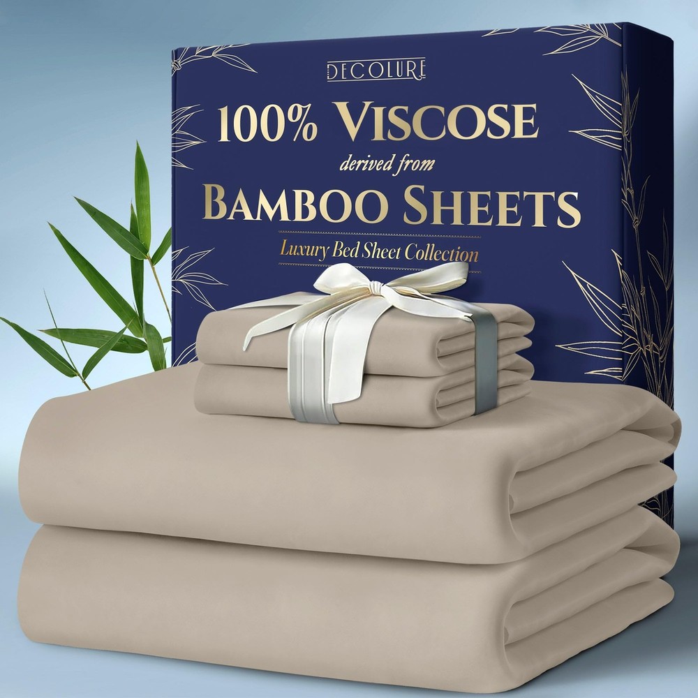 100% Bamboo Viscose Queen Sheet Set 4pcs Ultra Soft Luxurious