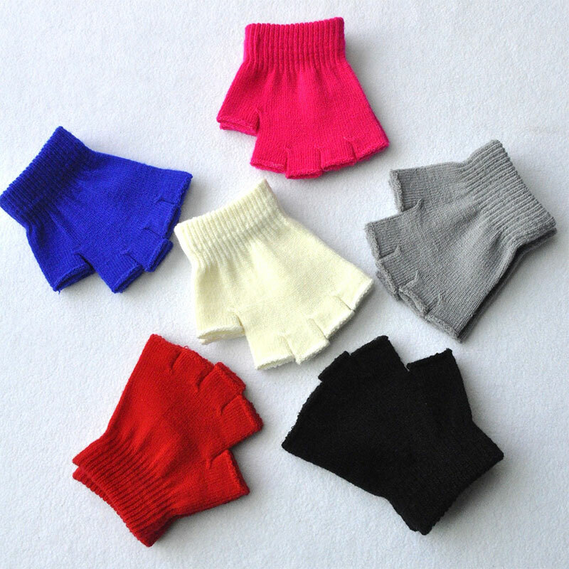 ☆Fingerless Gloves Solid Color Half Finger Knitted Soft Warmer Protection Mitten