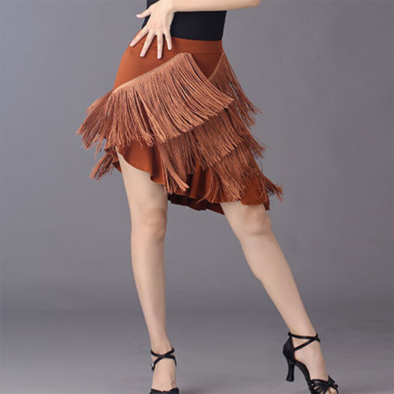 Women Latin Dance Skirt Ballroom Tango Salsa Tassels Practice Training Dancewear