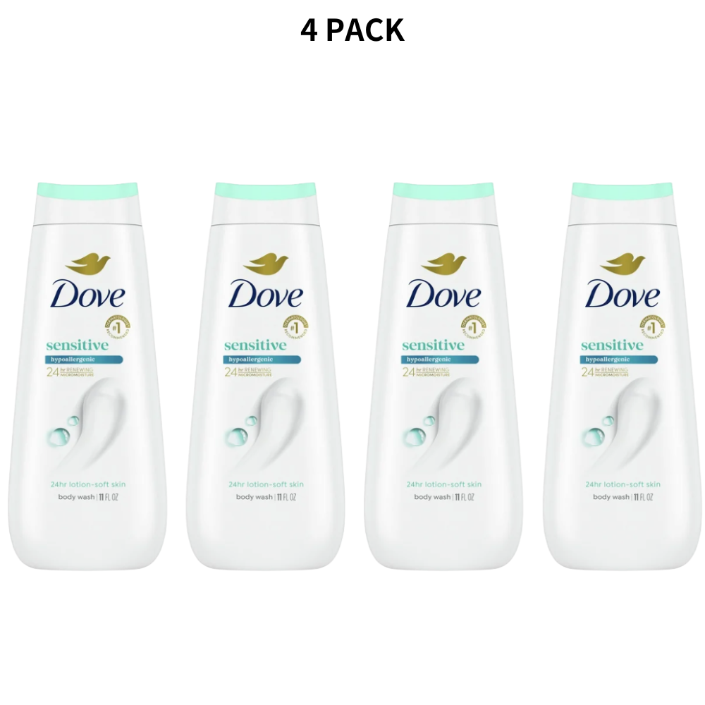 Dove Sensitive Skin Body Wash 11 fl oz 4-Pack Hypoallergenic Gentle Formula