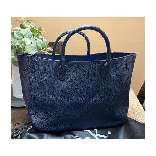 Navy Blue Cowhide Leather Tote Bag for Women - Stylish Must-Have Fashion Accessory