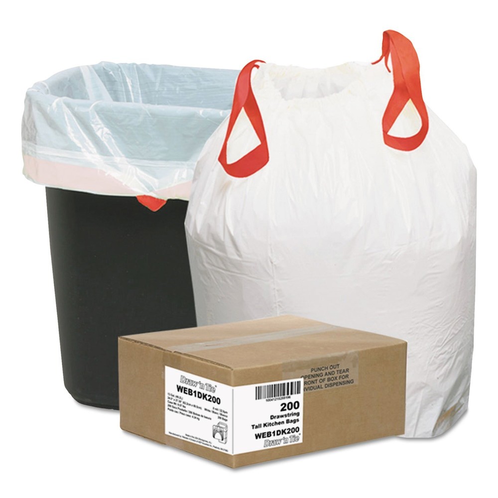 Industries Draw-N-Tie Heavy-Duty Hexene Resin Trash Bags (200 Case), 13 Gallon
