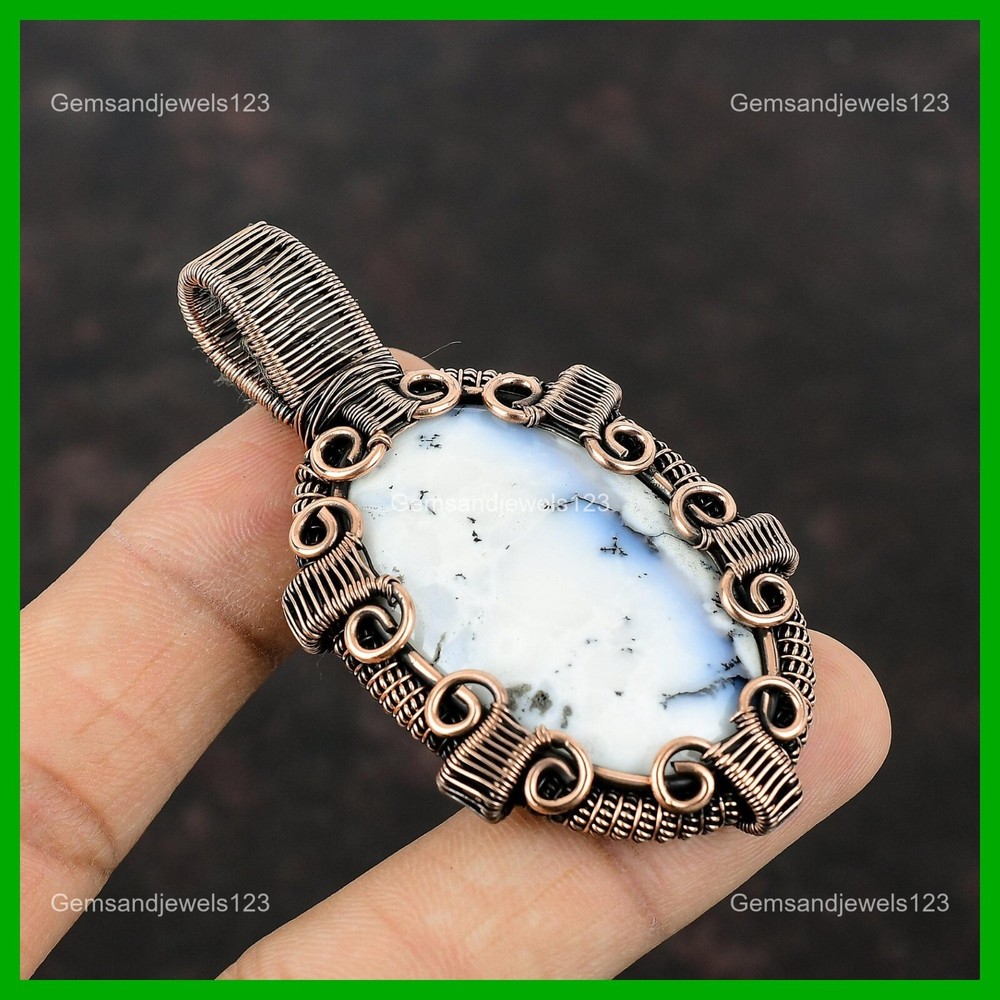 Mothers day Deal Copper Dendrite Opal Stone Wire Wrapped Wedding Pendant Jewelry-image