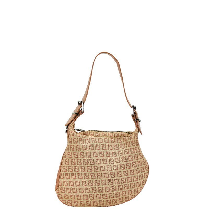 RARE FENDI Zucca One Shoulder Bag in Beige Pink Canvas Leather 8BR228