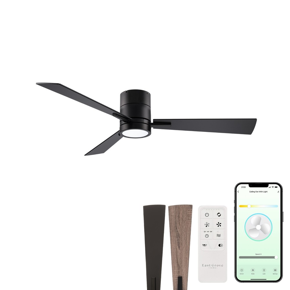 Bali 42in 3-Blade Smart Flush Mount Ceiling Fan in Matte Black