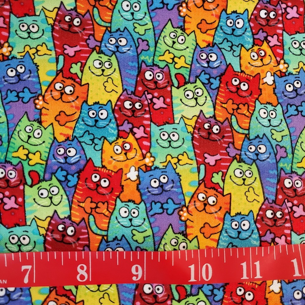 Whimsical rainbow tie-dye cats and kittens FQ HY BTY fabric by the yard