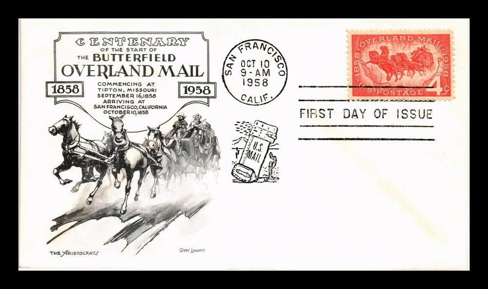 DR JIM STAMPS US OVERLAND MAIL FDC SCOTT 1120 LOWRY ARISTOCRATS CACHET COVER