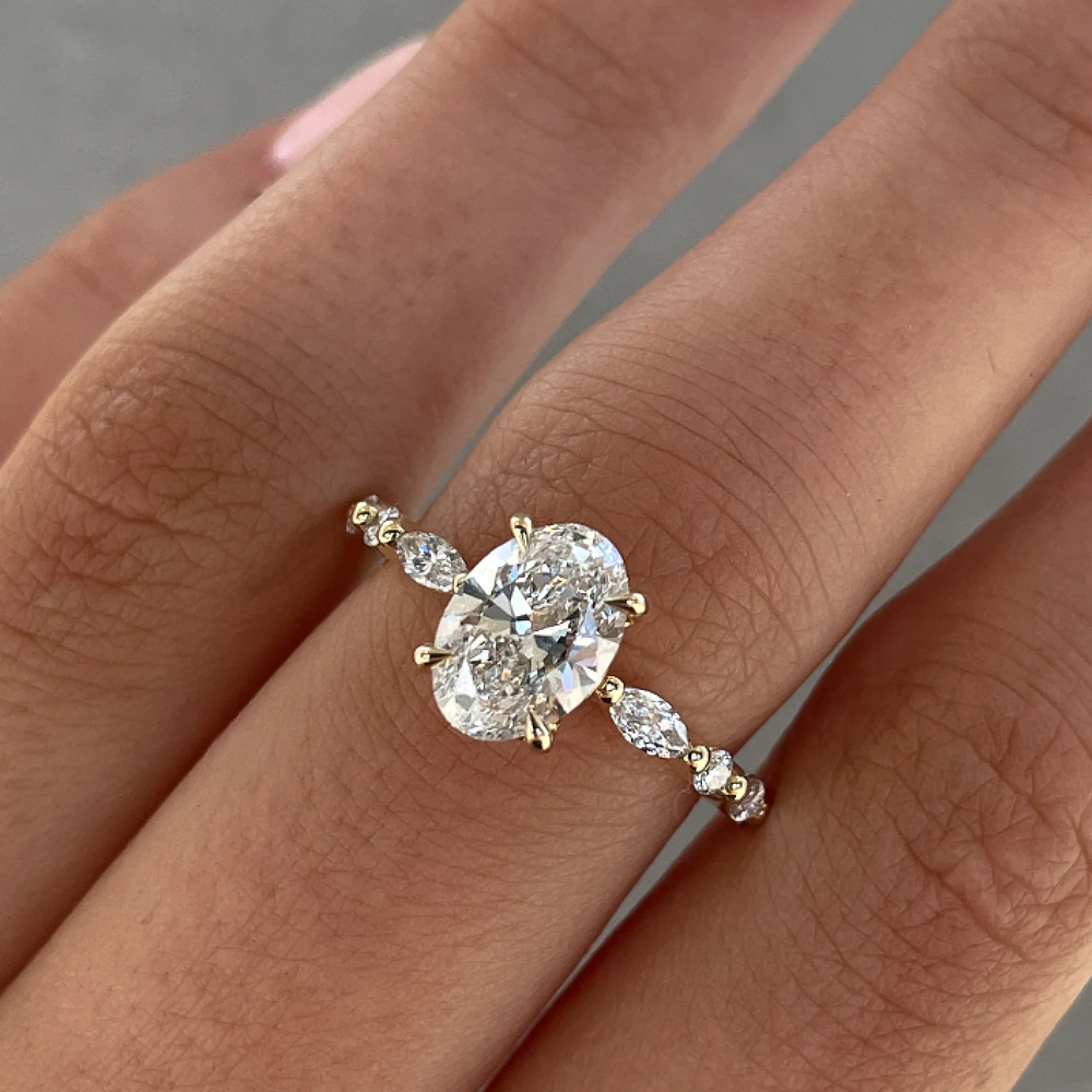 14K Yellow Gold Lab Created Oval Cut Diamond Ring 2ct IGI Engagement