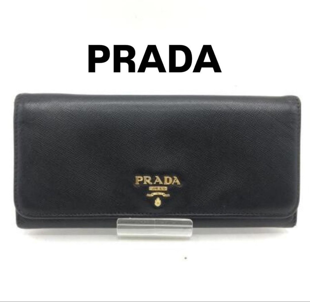 PRADA Saffiano Leather Long Wallet in Black with Gold Hardware Excellent Condition