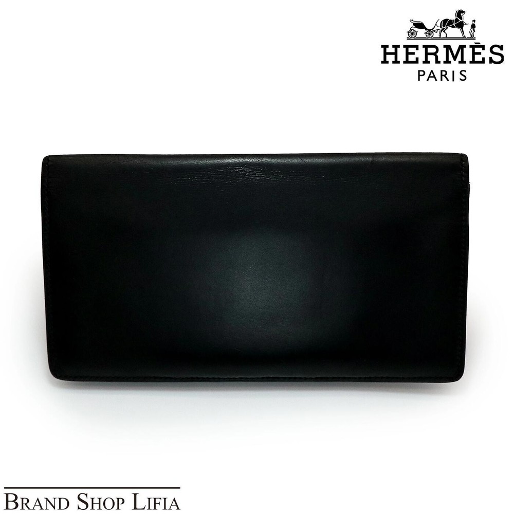 HERMES Fleming MC2 Bifold Wallet Unisex Box Calf Thin Used