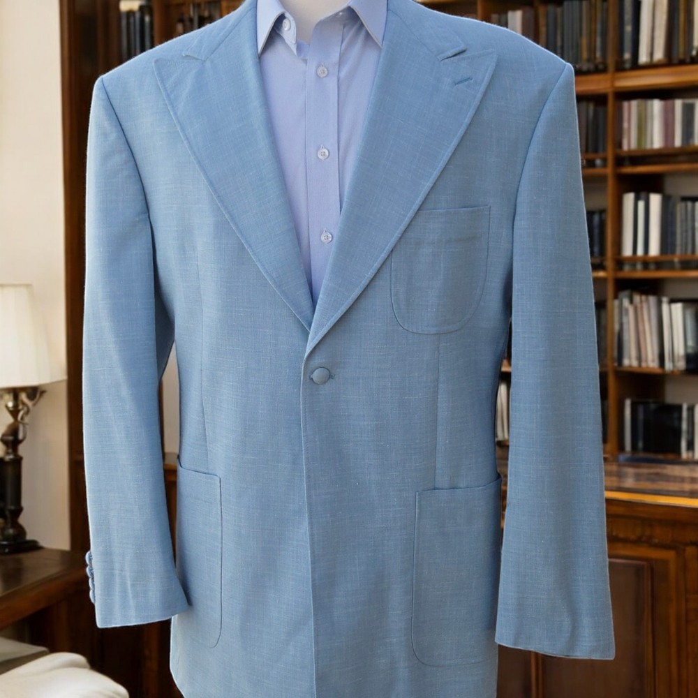 Bespoke Blazer 48 XL Linen Wool Silk Peak Lapel 35in Length Dinner Jacket