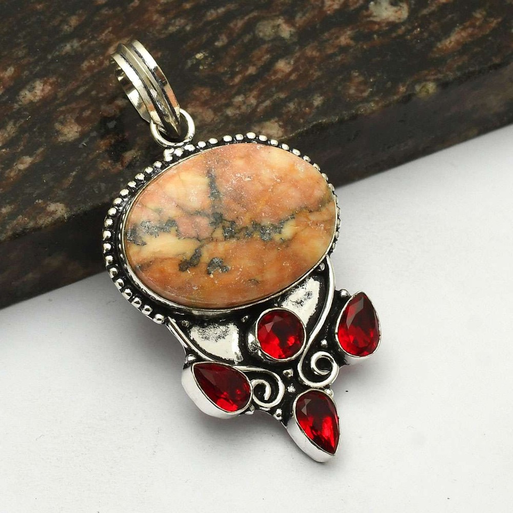 Dendrite Opal Garnet Gemstone Ethnic Handmade Pendant Jewelry 2.68