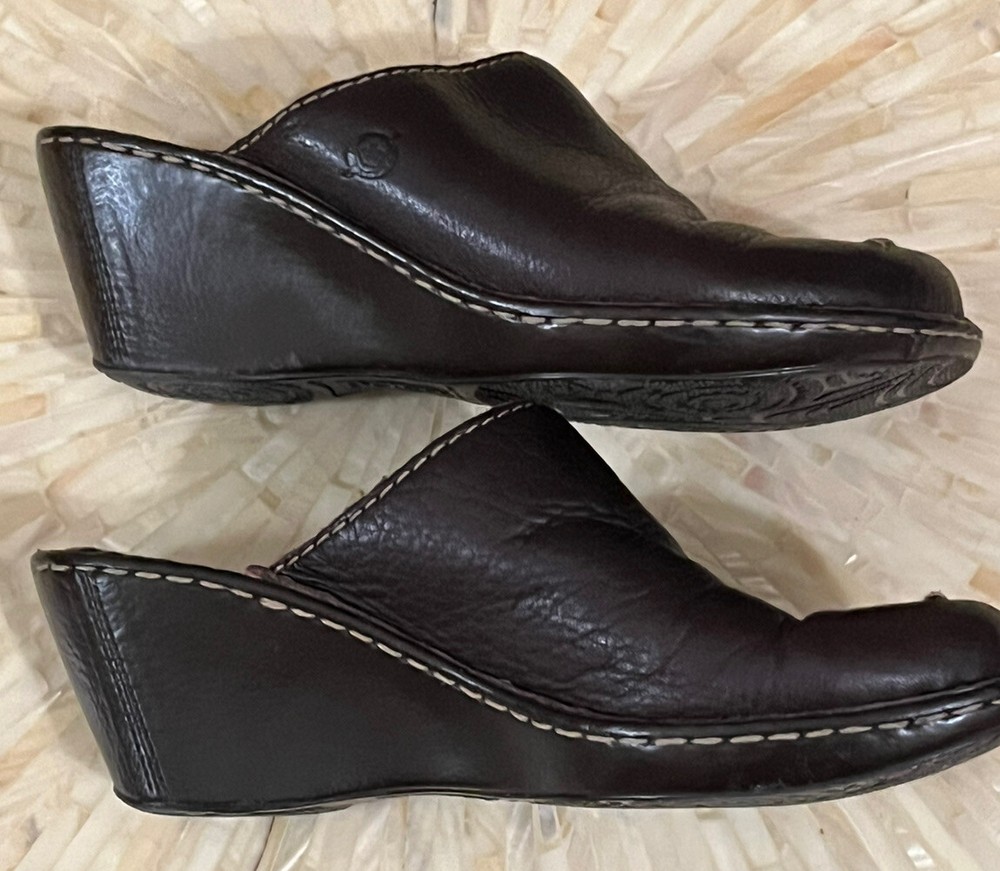 Born Shoes Leather Slip On Mule Clog Closed Toe Wedge Comfort Brown Women 8
