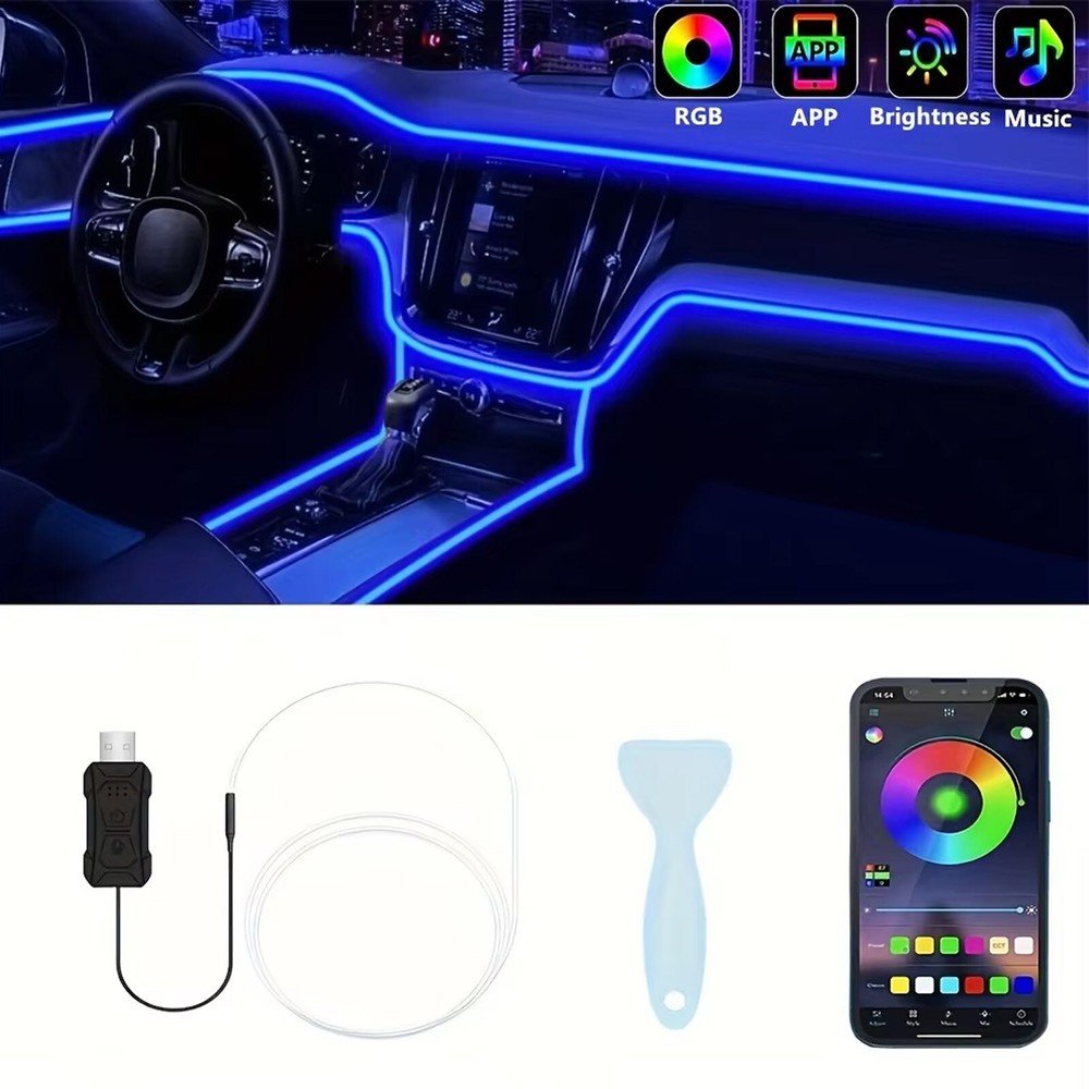 CarTruck  Interior Decor Neon USB Atmosphere Ambient Light Strip RGB Fiber Optic