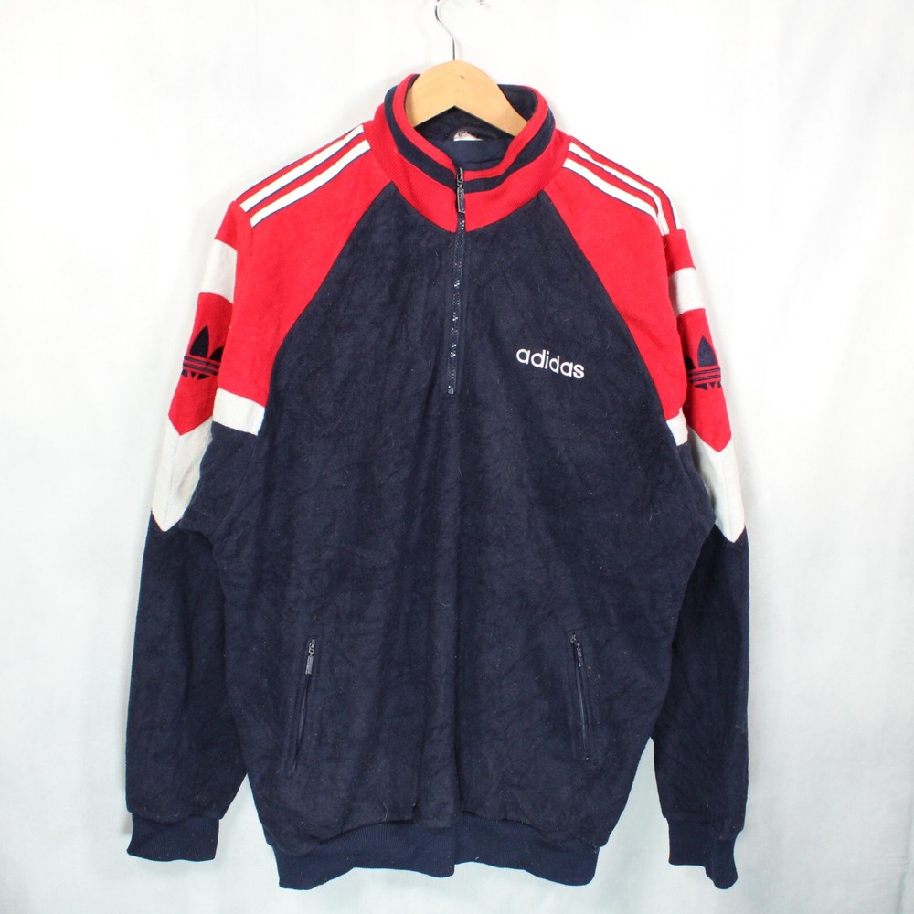 Vintage Adidas 1/4 Zip Fleece Pullover Mens Oversized Large Navy 90s Embroidered