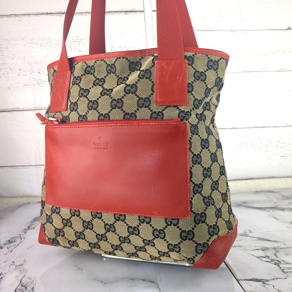 Gucci GG Monogram Canvas Leather Rare Color Tote Shoulder Bag