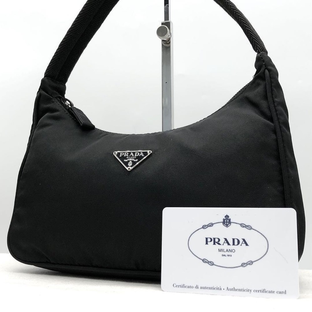 Prada Black Nylon Accessory Pouch with Triangle Logo Plate