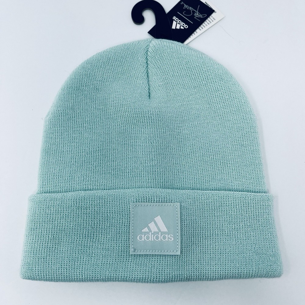 Adidas Womens Cuffed Fold Beanie Winter Hat Cap Toboggan Halo Mint Green NEW