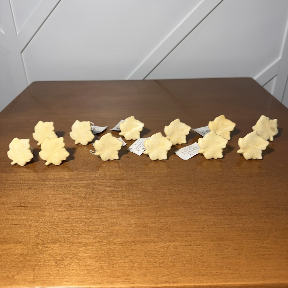 New 12 Piece Pastel Yellow Hand Painted  Ceramic Leaf Shaped Drawer Pulls Knob