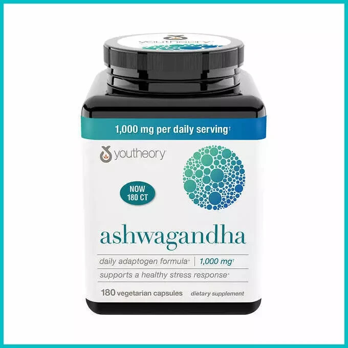 Youtheory Ashwagandha 180 Capsule Daily Adaptogen Stress Relief Mental Wellbeing