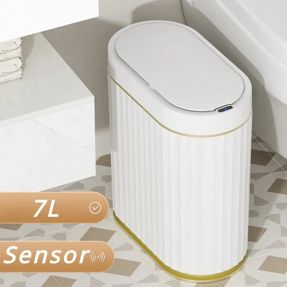 7L Trash Can Narrow Smart Sensor Kitchen Food Waste Recycle Bin Toilet Bucket US