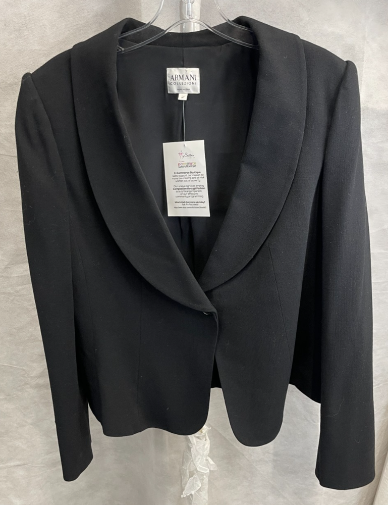 Armani Collezioni Black Wool Skirt Suit 2-Piece Set Size 10