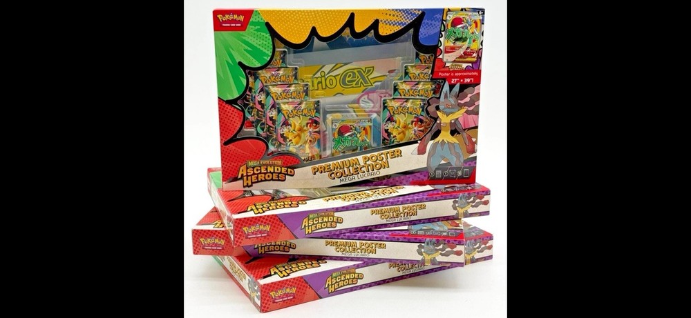 Lot of (4) Pokemon Ascended Heroes Premium Poster Collection Mega Lucario Boxes