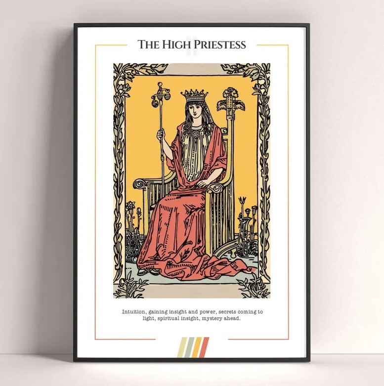 The High Priestess Tarot Card Poster, Tarot Art Print, Tarot Decor, Witchy Gift