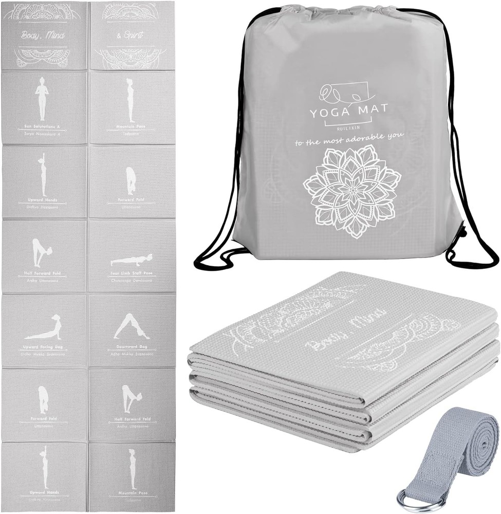 Foldable Yoga Mat For Women, Non Slip Exercise Mat For Home Gym, 5Mm Travel Yoga