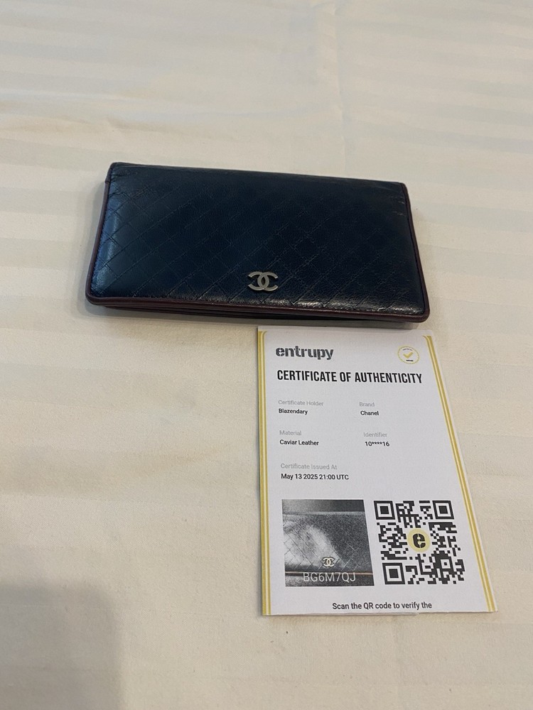 VTG Authentic CHANEL Bicolore CC Logo Lambskin Long Bifold Wallet in Black & Brown