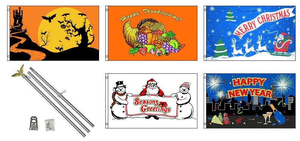 3x5 Seasonal Holiday Flags with 6ft Aluminum Pole and Eagle Topper-image
