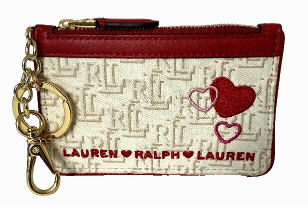 Lauren Ralph Lauren Vanilla Monogram Jacquard Card Case with Key Ring