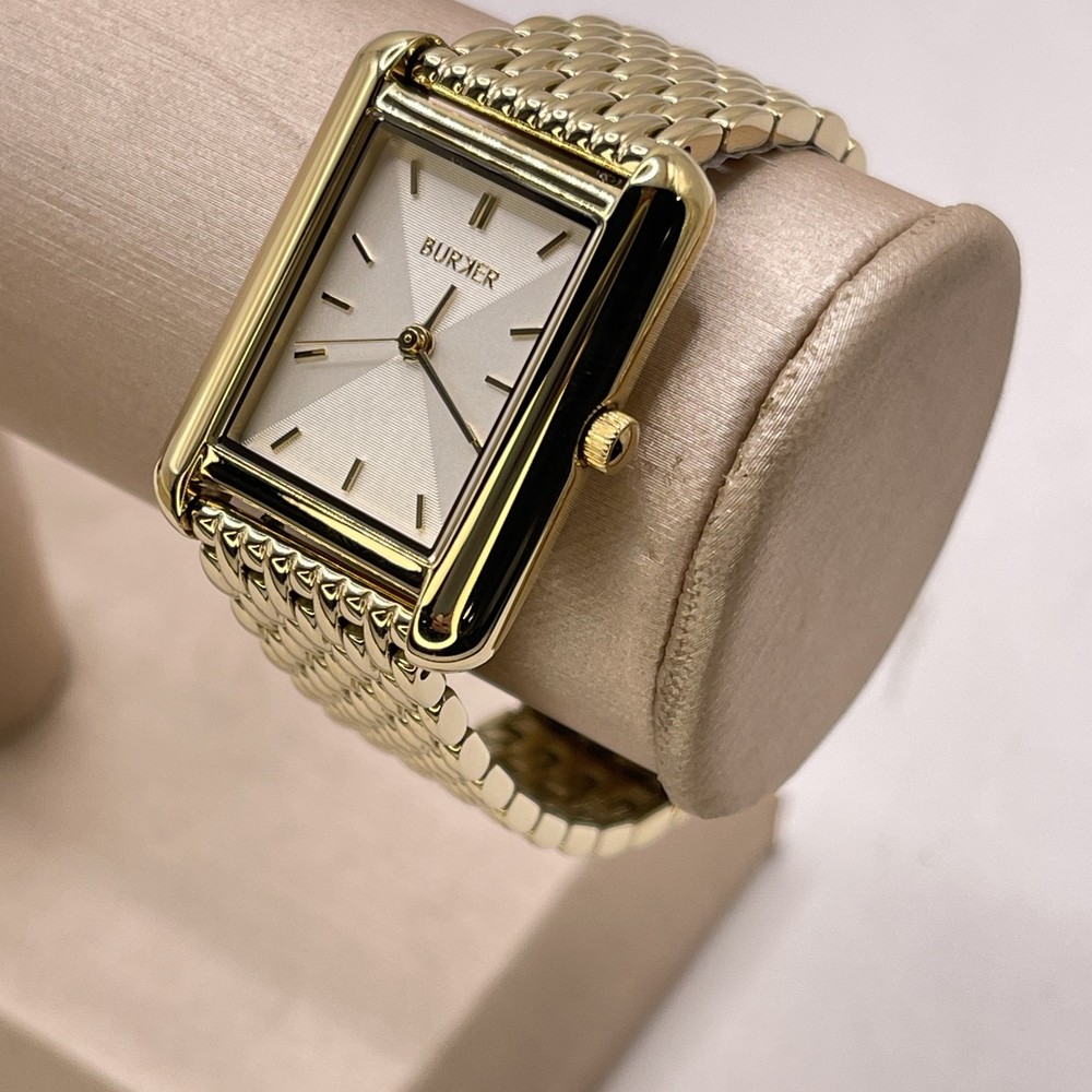 Burker Womens Olivia Classic Square 3 Hand Watch Stainless Steel Gold Tone/White
