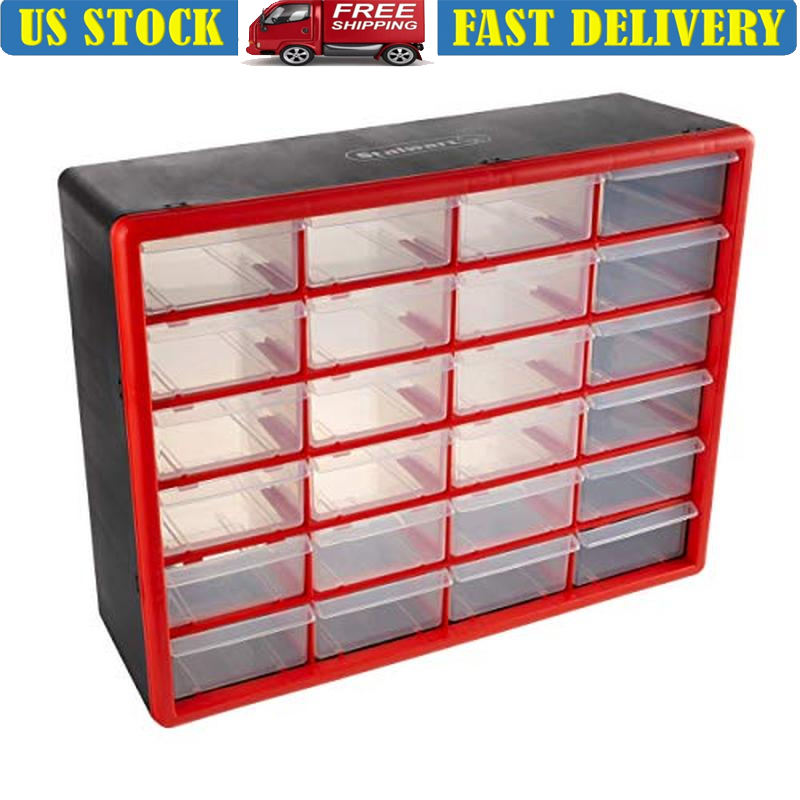 24-Drawer Wall-Mount Plastic Storage Organizer for Tools Office Crafts Parts  
