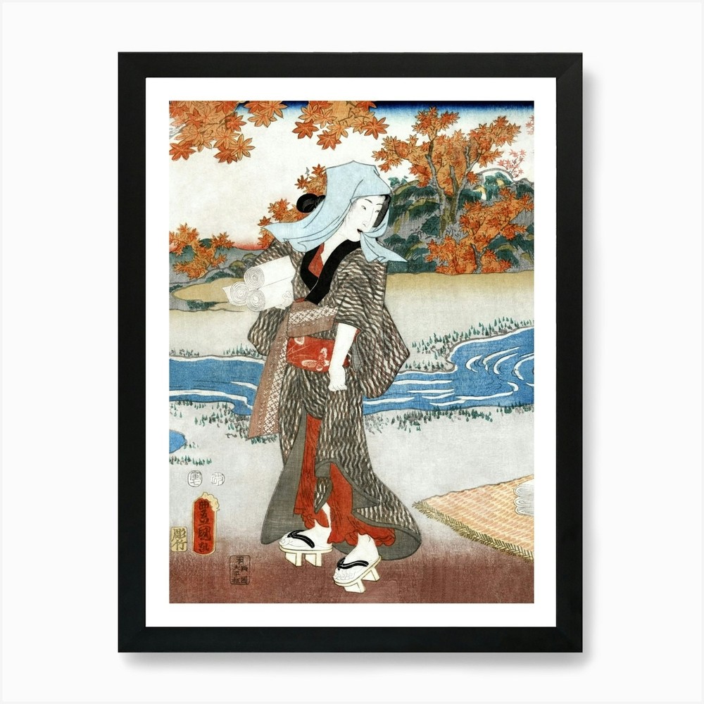 Vintage Japanese Woman 1786-1864 Framed Wall Art Canvas Print