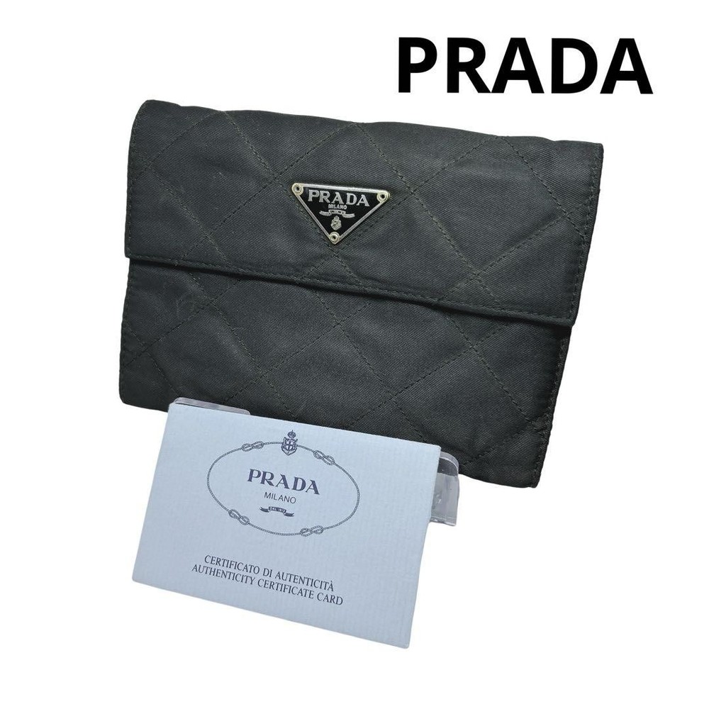 Prada Black Leather Quilted Tri-Fold Wallet