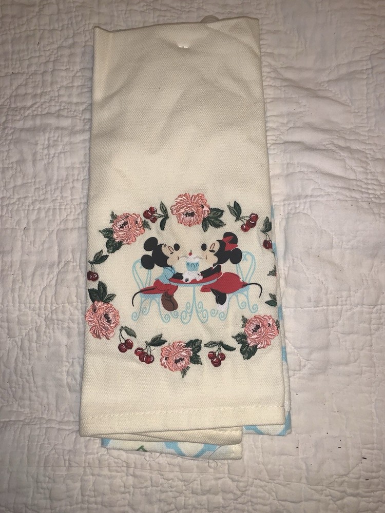 Disney Parks Retro Cherry Minnie Mickey Kitchen Dish Towel Set of 2 NWT